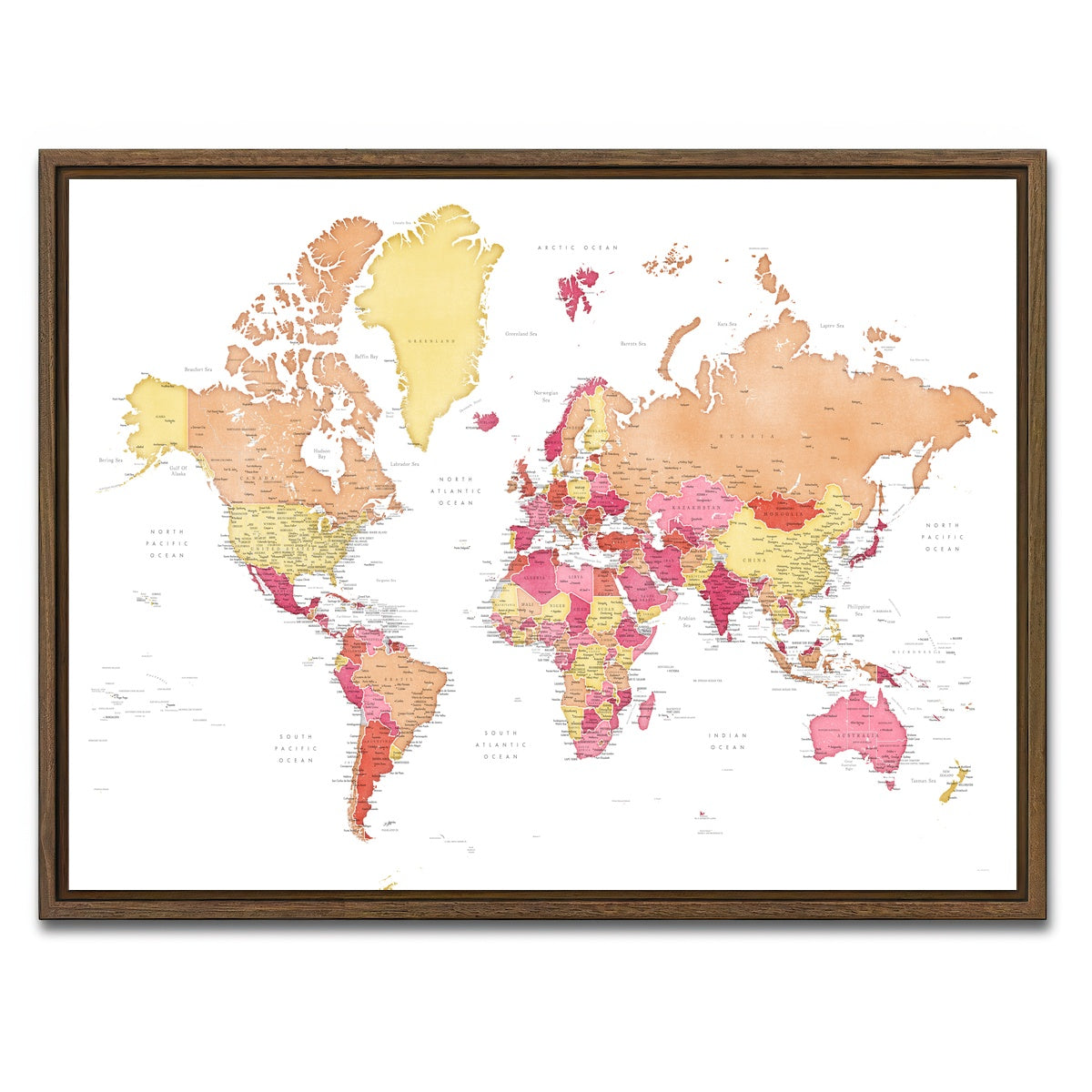 AUTO-MOCKUP WHITE | World Map 19 | 1 Piece | Walnut Framed Canvas | group=4x3