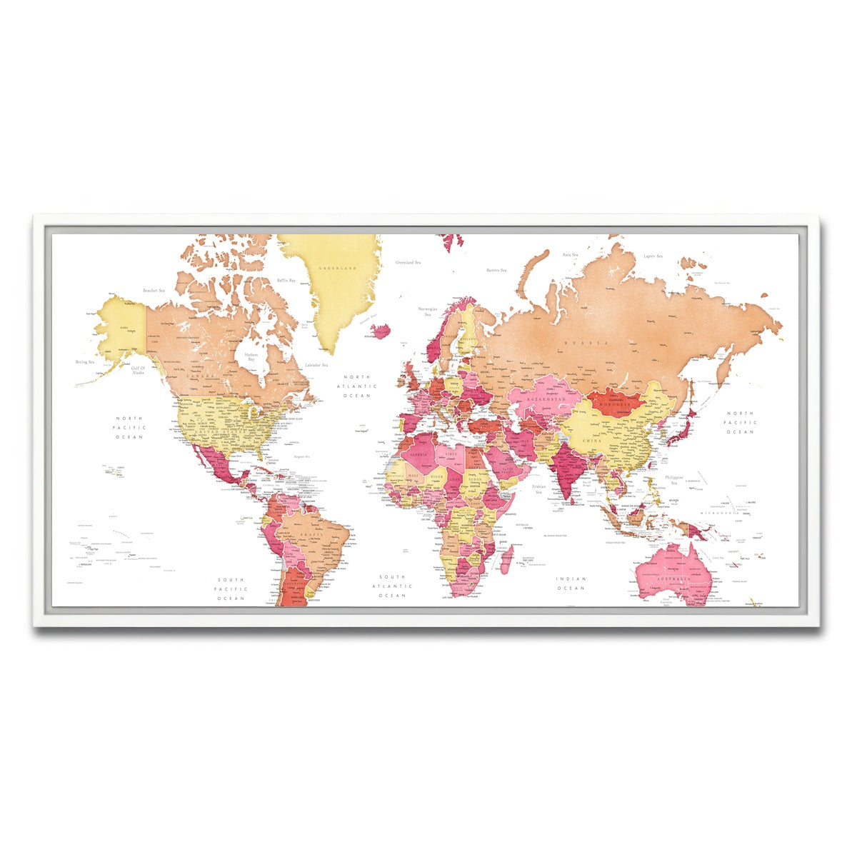 AUTO-MOCKUP WHITE | World Map 19 | 1 Piece | White Framed Canvas | group=2x1
