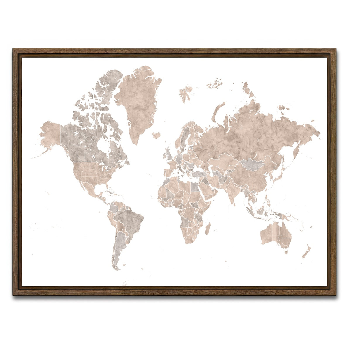 AUTO-MOCKUP WHITE | World Map 1 | 1 Piece | Walnut Framed Canvas | group=4x3