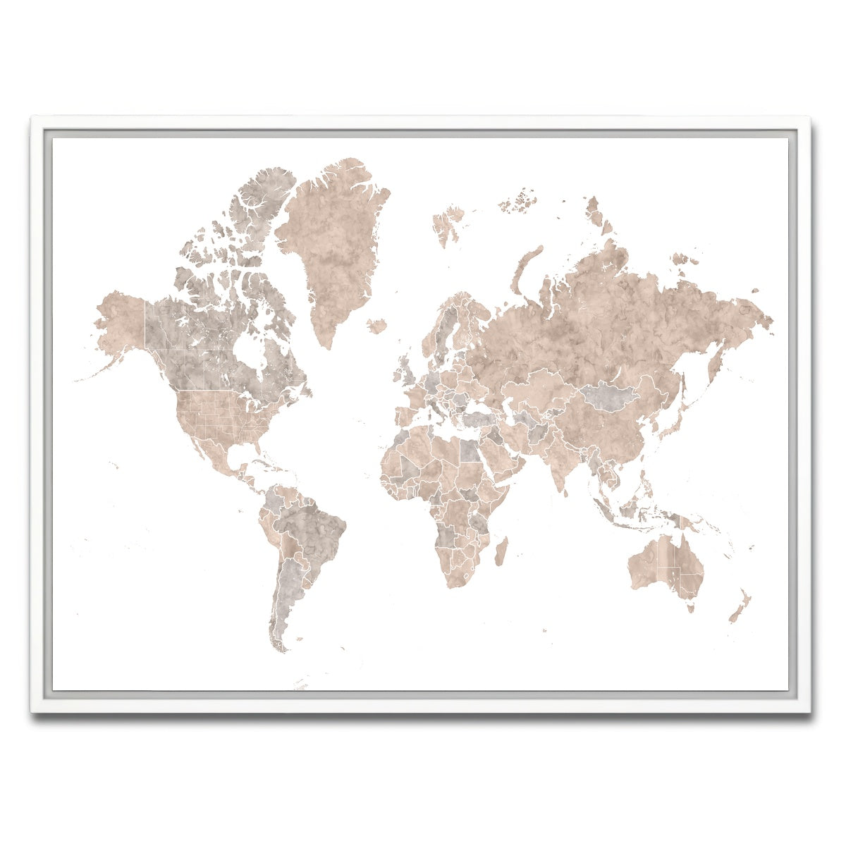AUTO-MOCKUP WHITE | World Map 1 | 1 Piece | White Framed Canvas | group=4x3