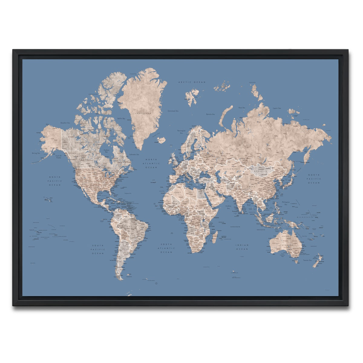 AUTO-MOCKUP WHITE | World Map 20 | 1 Piece | Black Framed Canvas | group=4x3