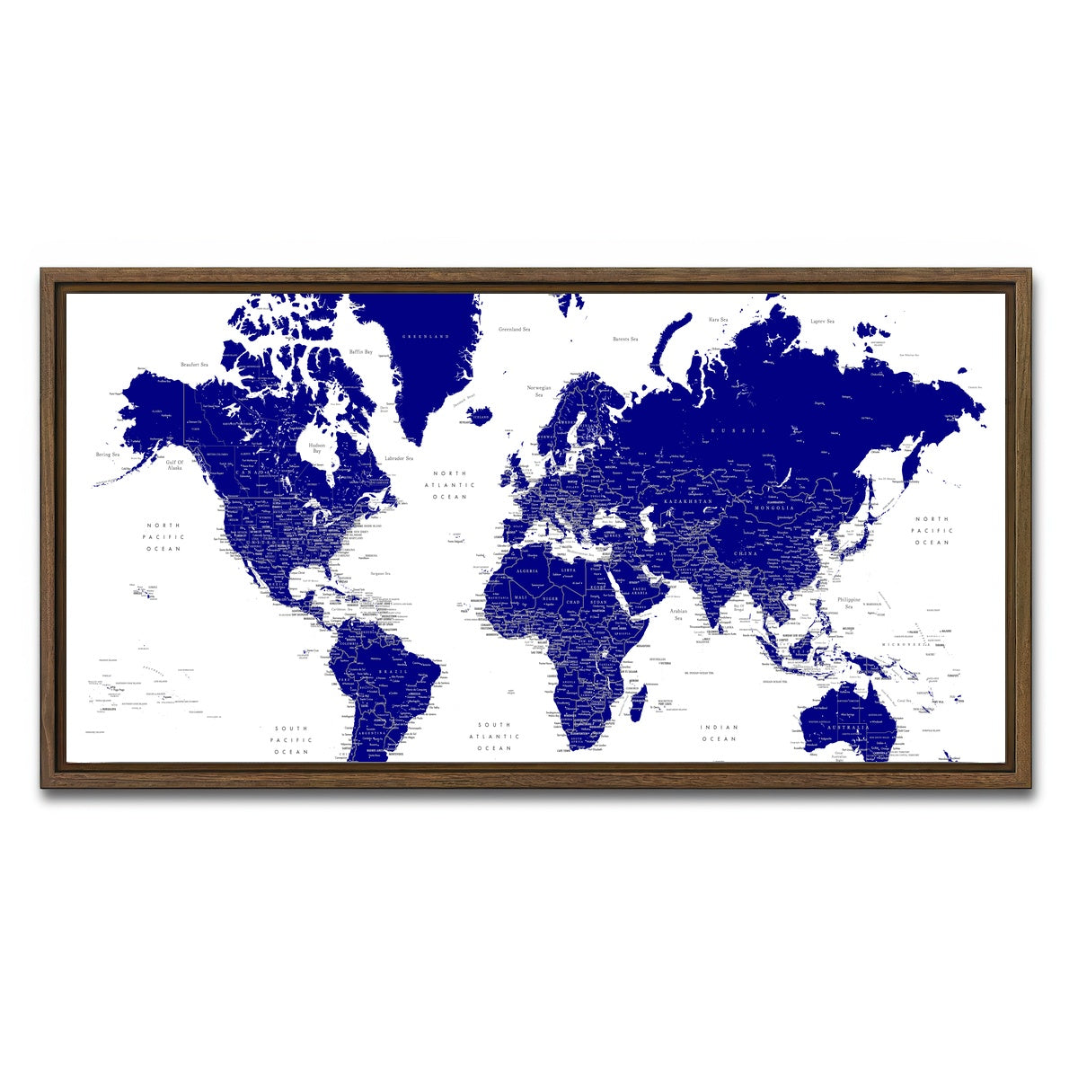 AUTO-MOCKUP WHITE | World Map 21 | 1 Piece | Walnut Framed Canvas | group=2x1