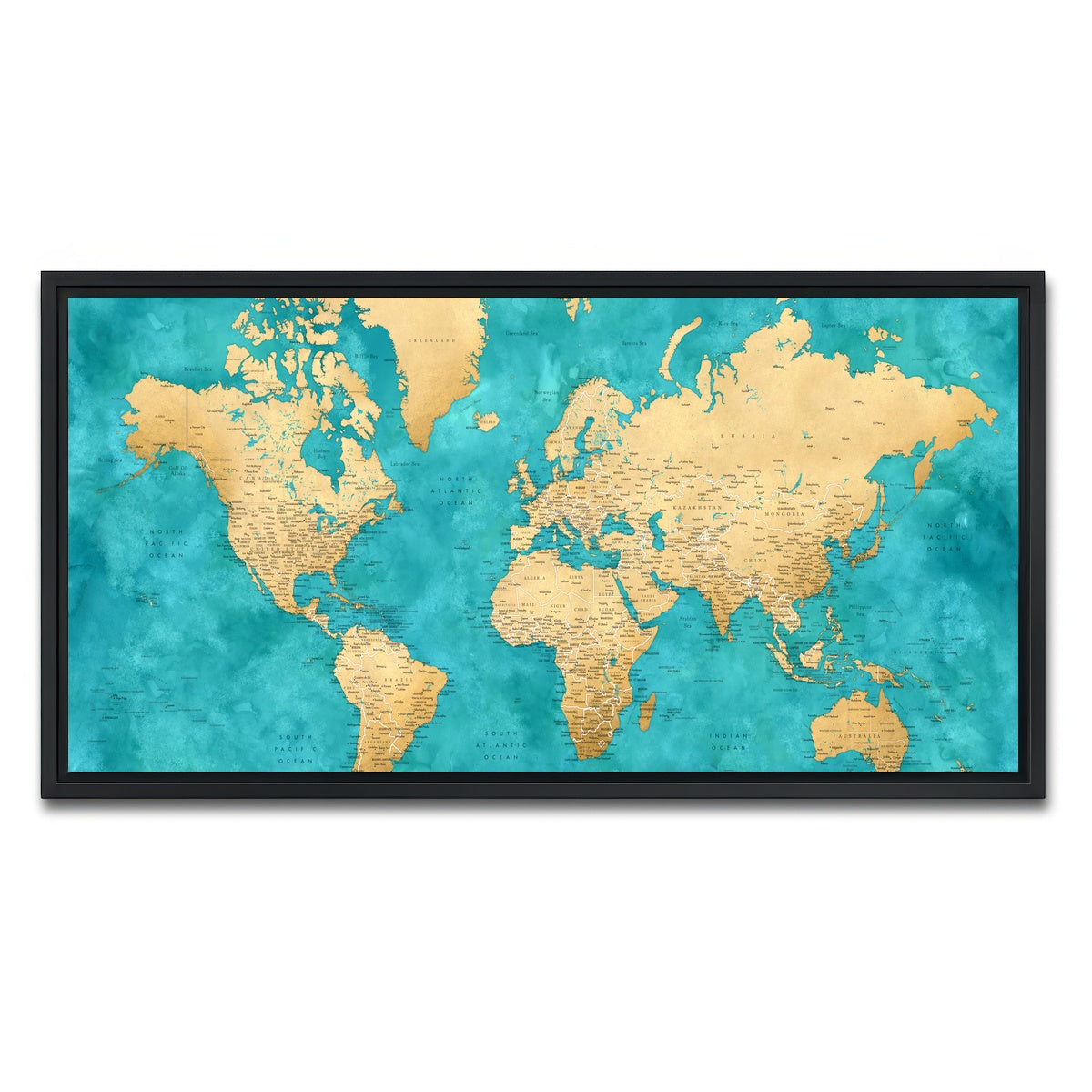 AUTO-MOCKUP WHITE | World Map 22 | 1 Piece | Black Framed Canvas | group=2x1