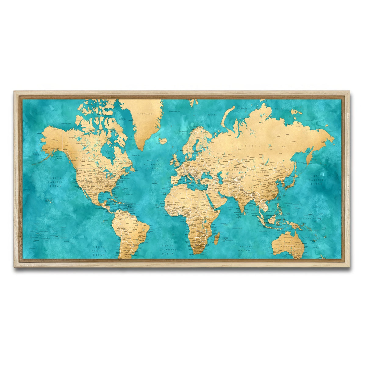 AUTO-MOCKUP WHITE | World Map 22 | 1 Piece | Natural Framed Canvas | group=2x1