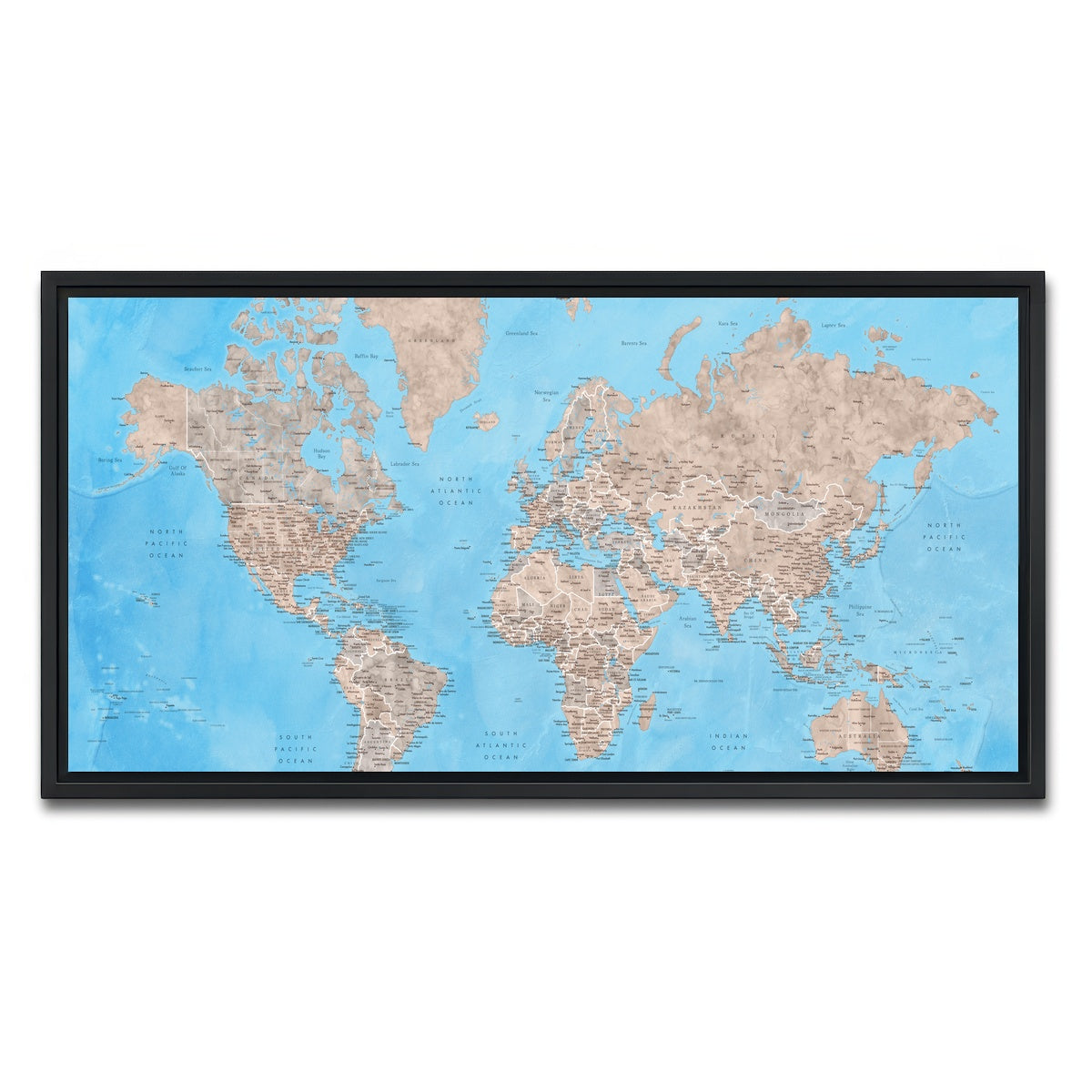 AUTO-MOCKUP WHITE | World Map 24 | 1 Piece | Black Framed Canvas | group=2x1