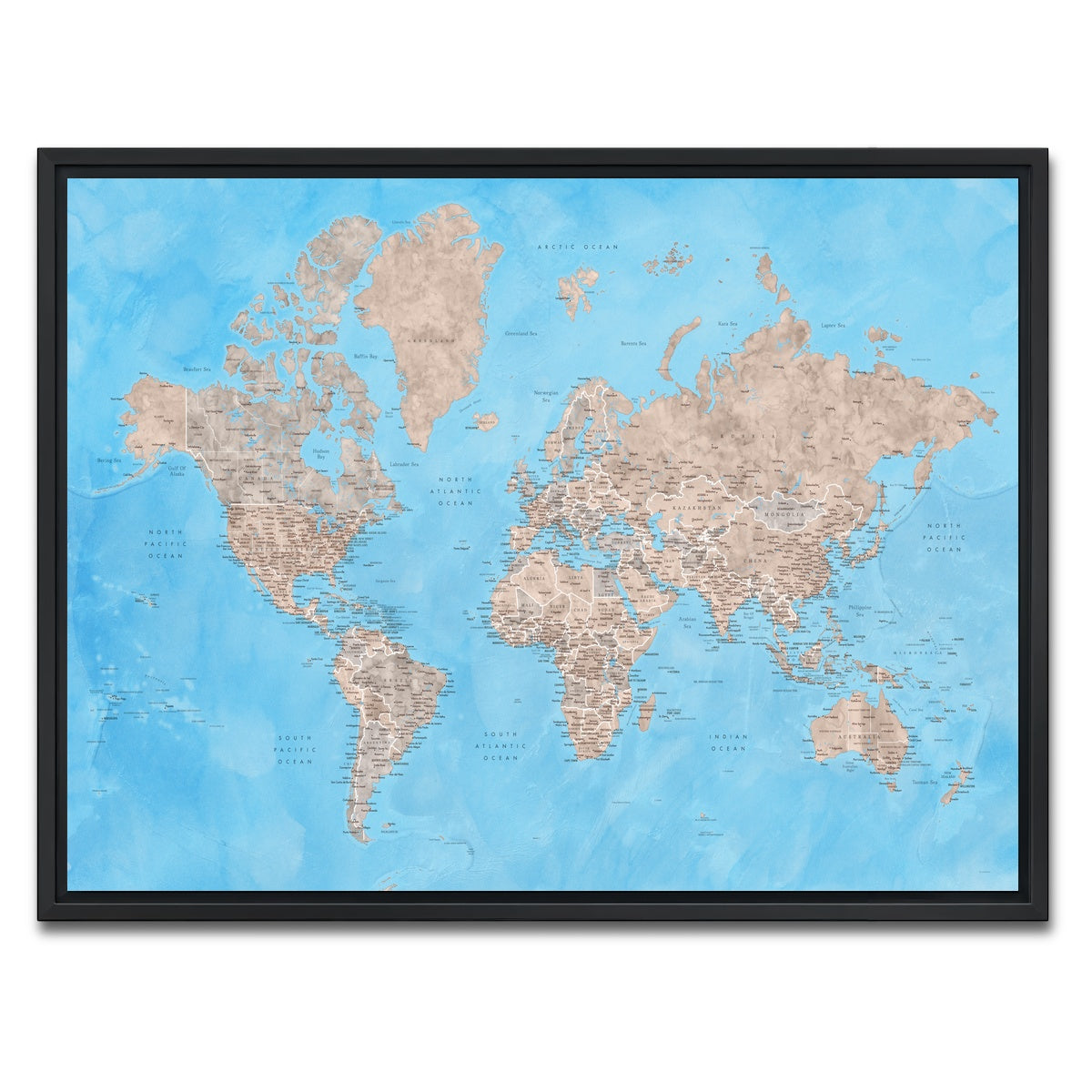 AUTO-MOCKUP WHITE | World Map 24 | 1 Piece | Black Framed Canvas | group=4x3