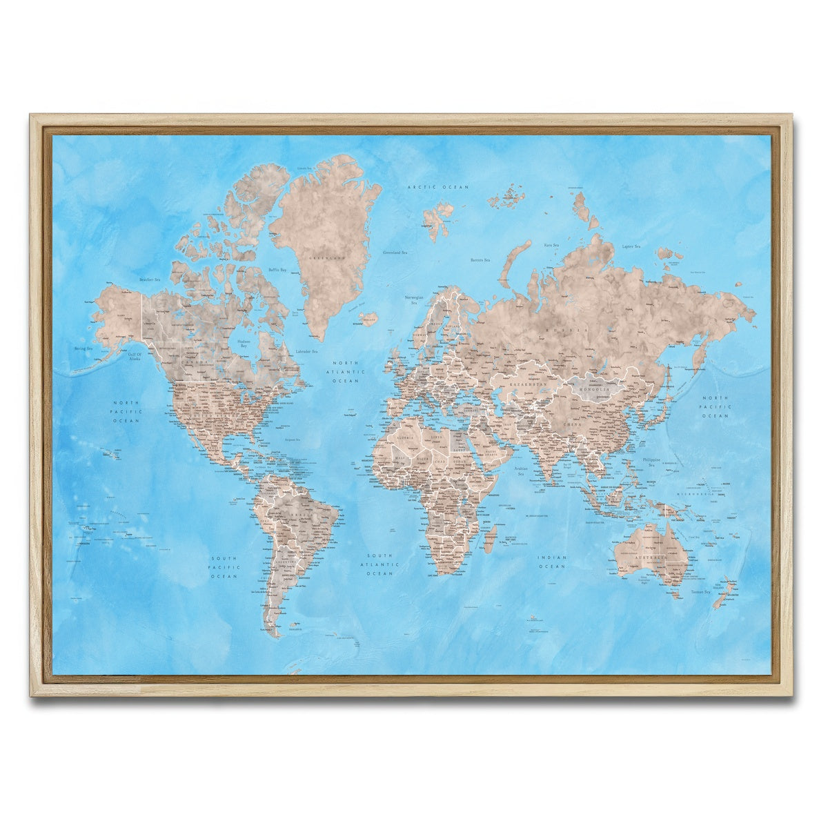 AUTO-MOCKUP WHITE | World Map 24 | 1 Piece | Natural Framed Canvas | group=4x3
