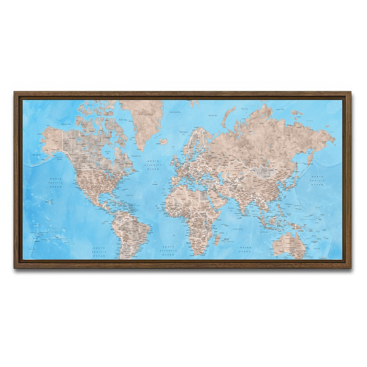 AUTO-MOCKUP WHITE | World Map 24 | 1 Piece | Walnut Framed Canvas | group=2x1
