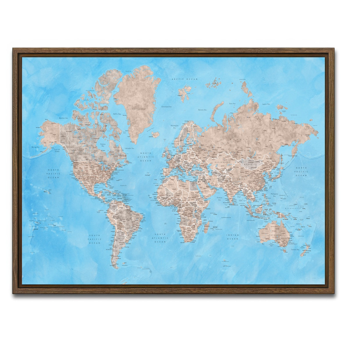 AUTO-MOCKUP WHITE | World Map 24 | 1 Piece | Walnut Framed Canvas | group=4x3