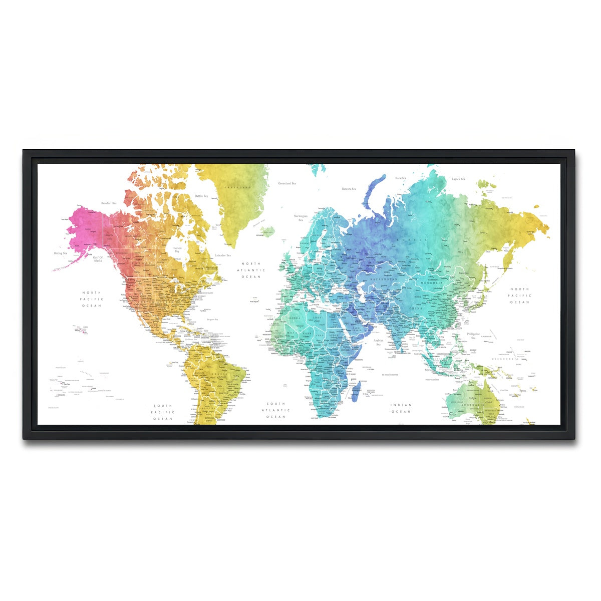 AUTO-MOCKUP WHITE | World Map 25 | 1 Piece | Black Framed Canvas | group=2x1