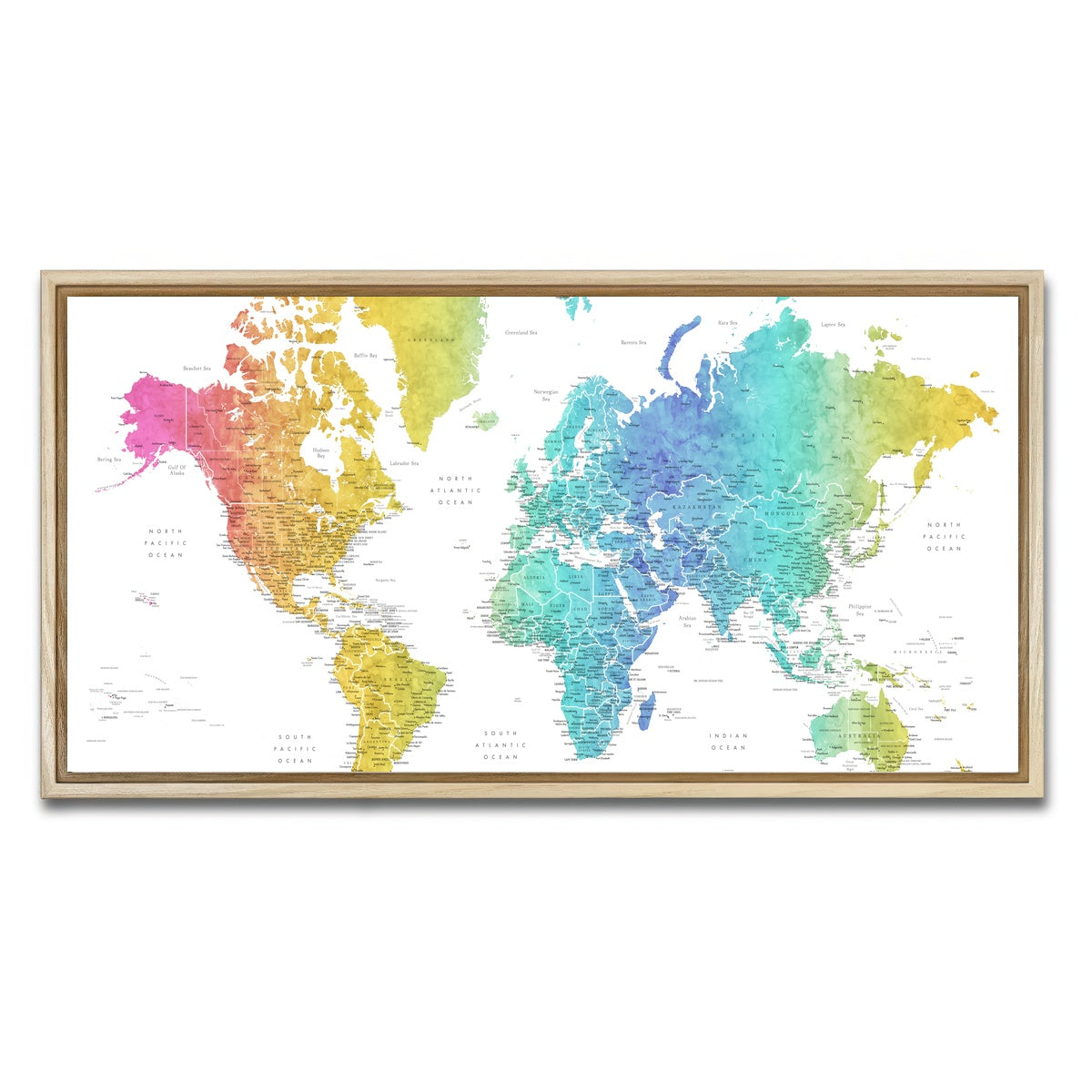 AUTO-MOCKUP WHITE | World Map 25 | 1 Piece | Natural Framed Canvas | group=2x1