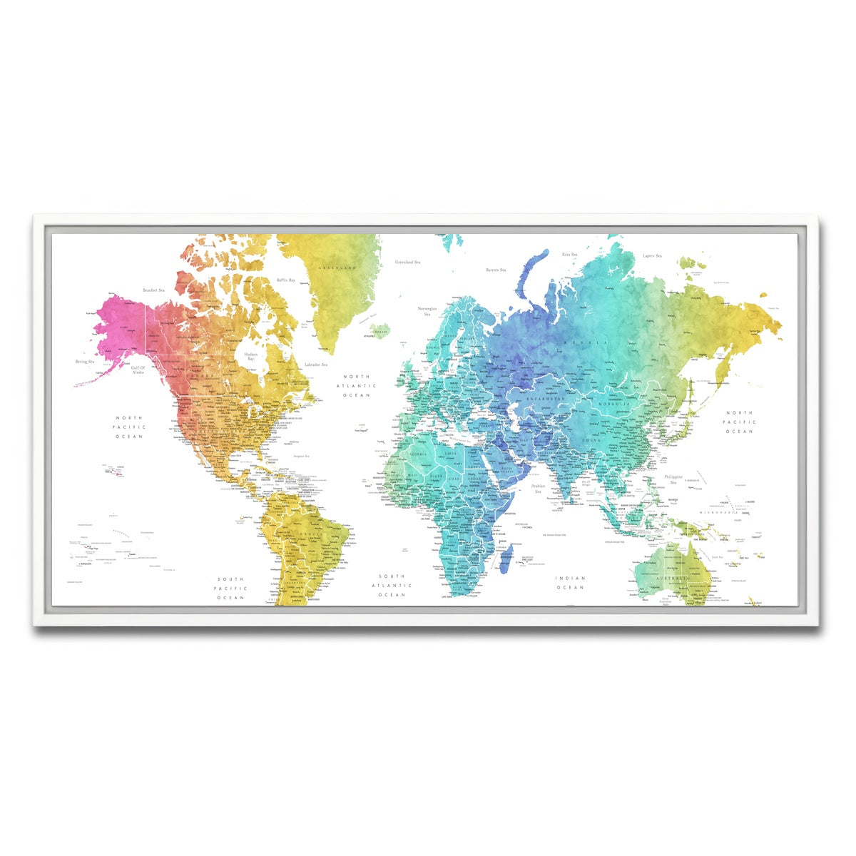 AUTO-MOCKUP WHITE | World Map 25 | 1 Piece | White Framed Canvas | group=2x1