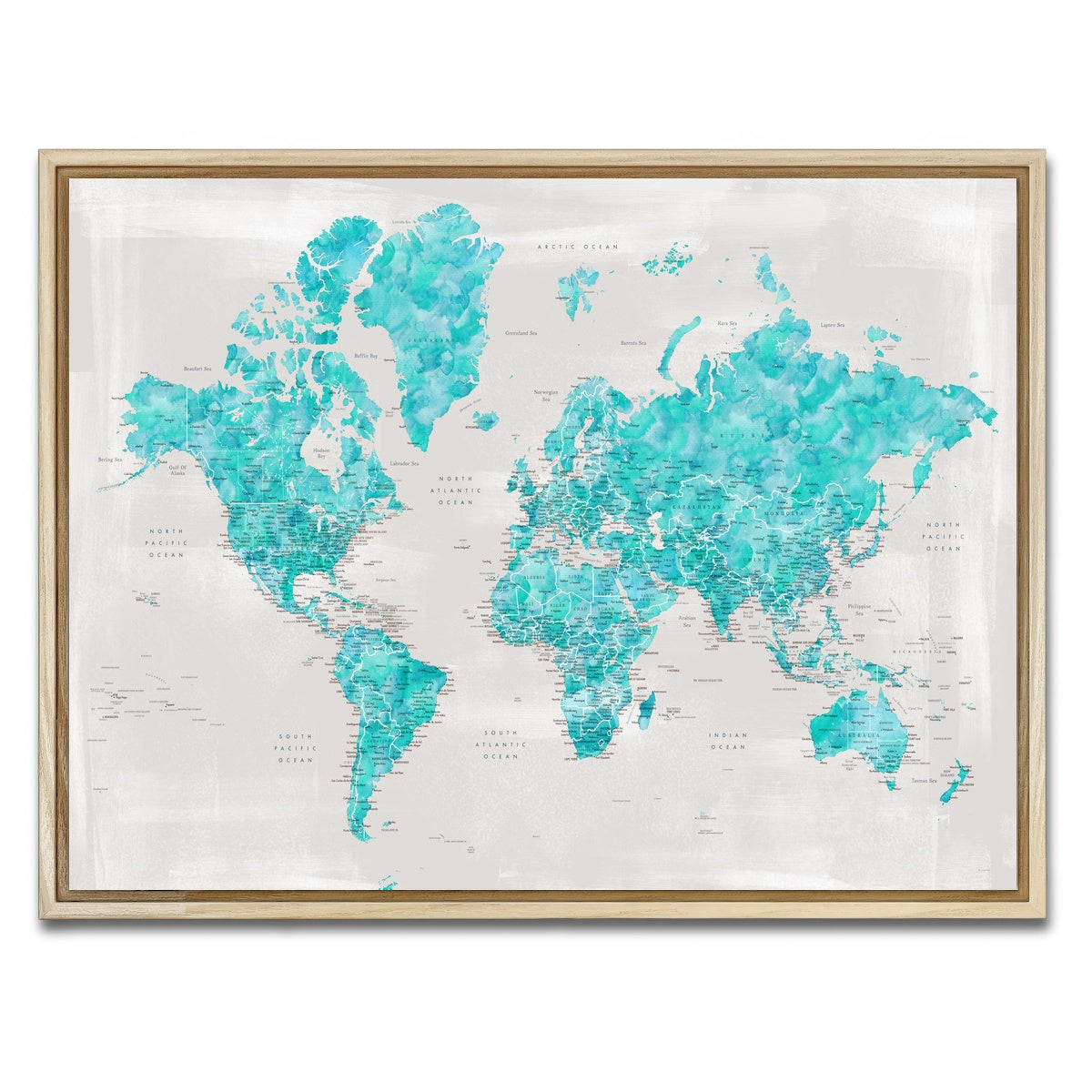 AUTO-MOCKUP WHITE | World Map 27 | 1 Piece | Natural Framed Canvas | group=4x3