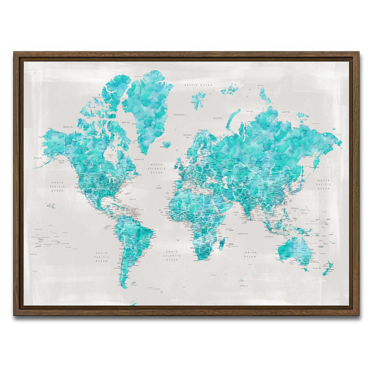 AUTO-MOCKUP WHITE | World Map 27 | 1 Piece | Walnut Framed Canvas | group=4x3