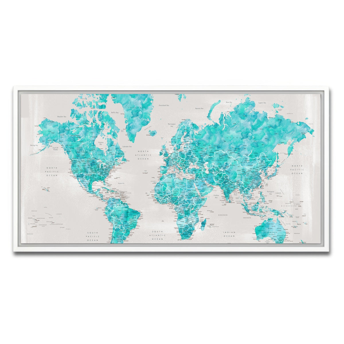 AUTO-MOCKUP WHITE | World Map 27 | 1 Piece | White Framed Canvas | group=2x1
