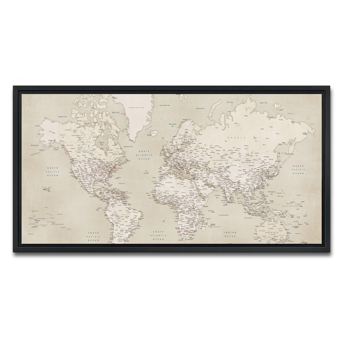 AUTO-MOCKUP WHITE | World Map 29 | 1 Piece | Black Framed Canvas | group=2x1