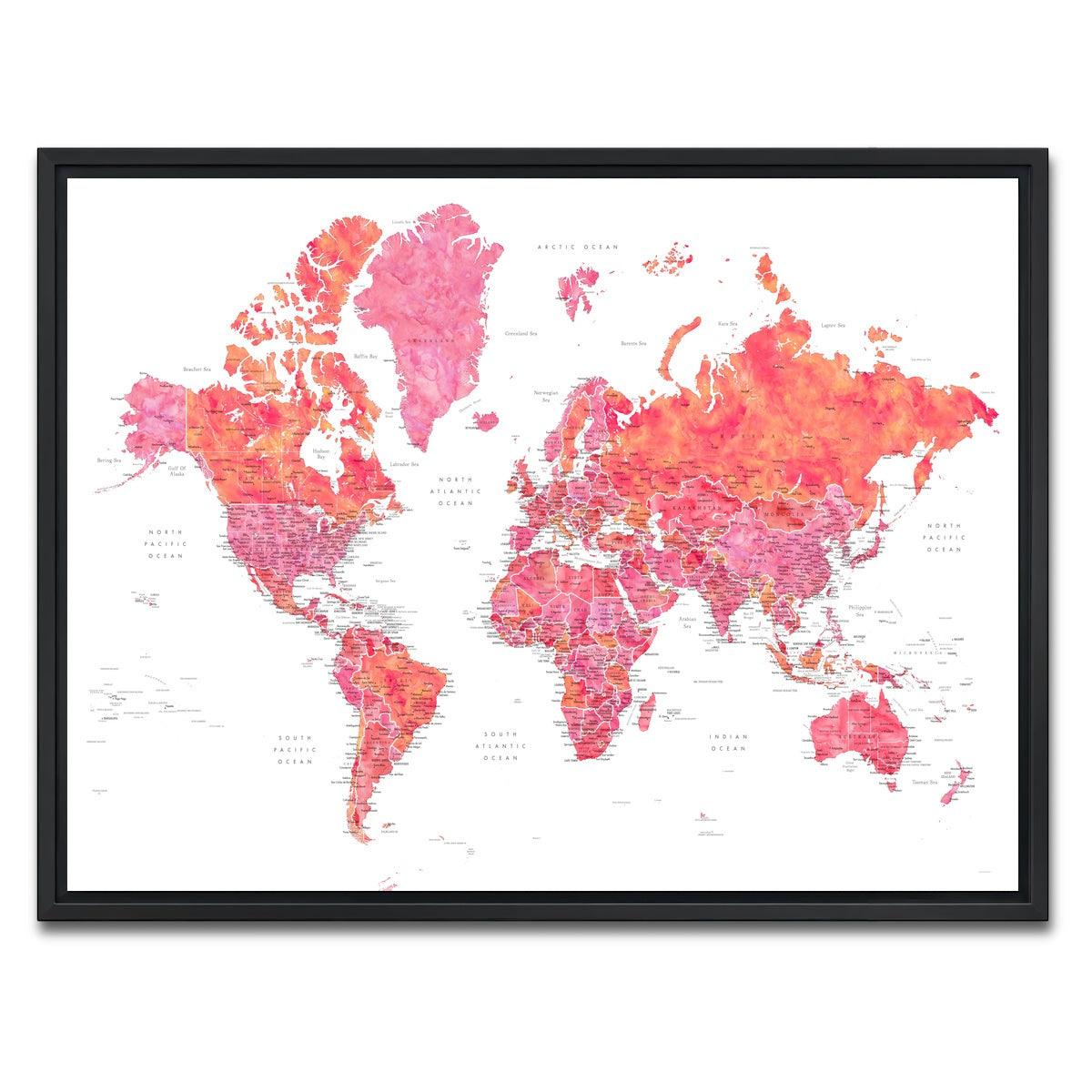AUTO-MOCKUP WHITE | World Map 30 | 1 Piece | Black Framed Canvas | group=4x3