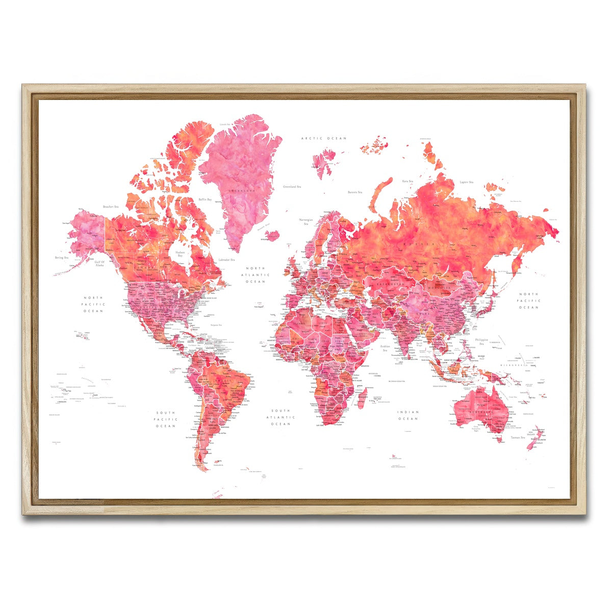 AUTO-MOCKUP WHITE | World Map 30 | 1 Piece | Natural Framed Canvas | group=4x3