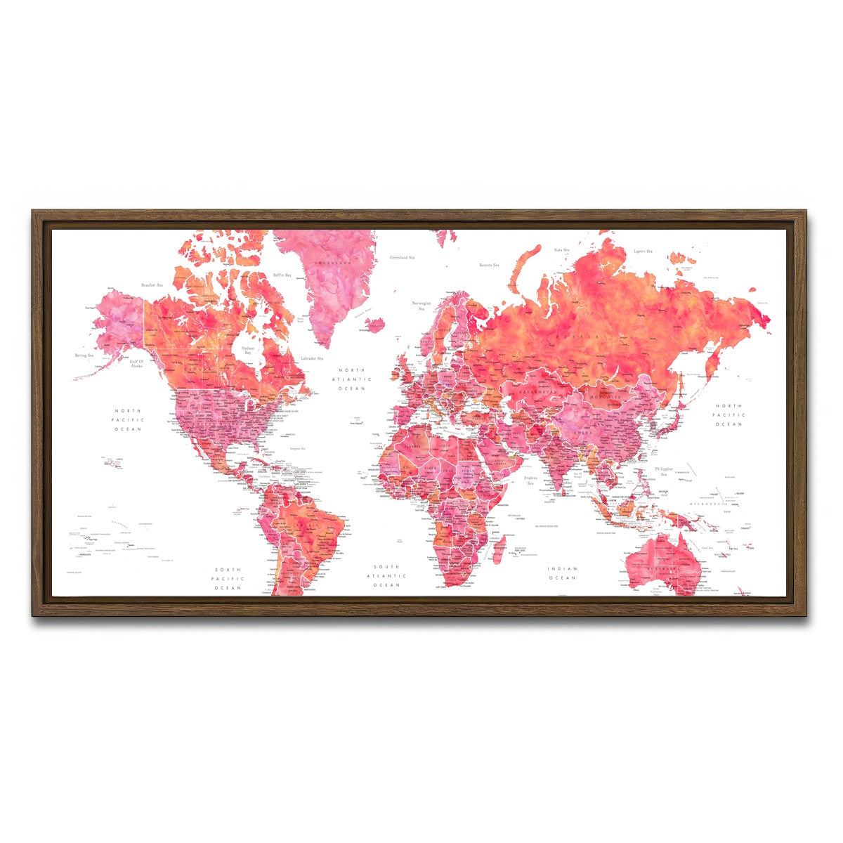 AUTO-MOCKUP WHITE | World Map 30 | 1 Piece | Walnut Framed Canvas | group=2x1