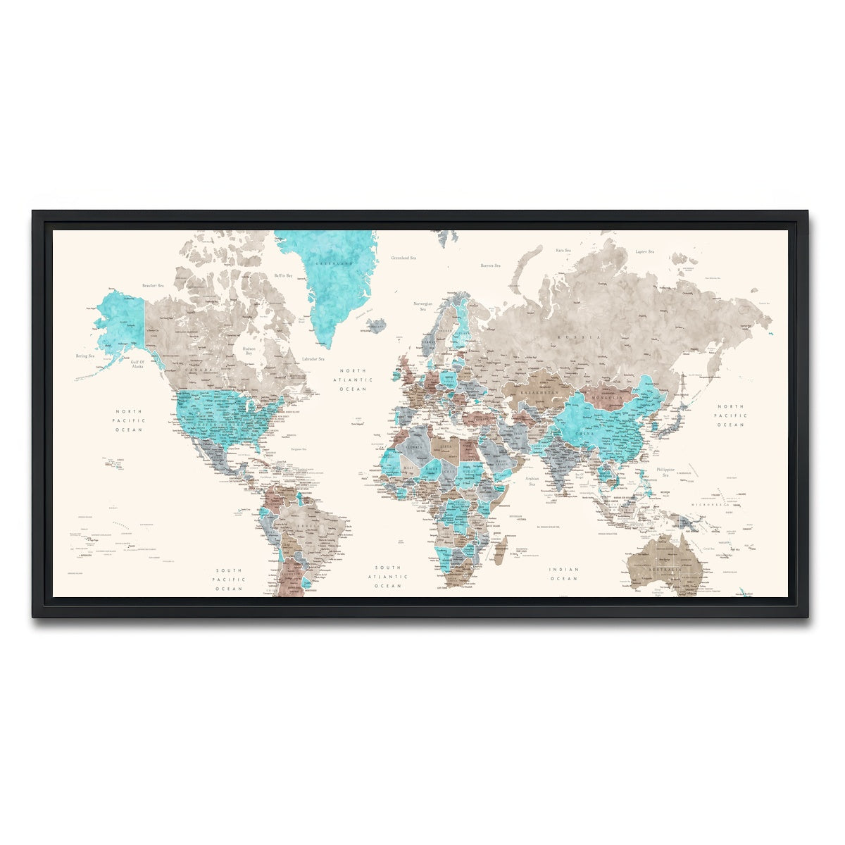 AUTO-MOCKUP WHITE | World Map 32 | 1 Piece | Black Framed Canvas | group=2x1