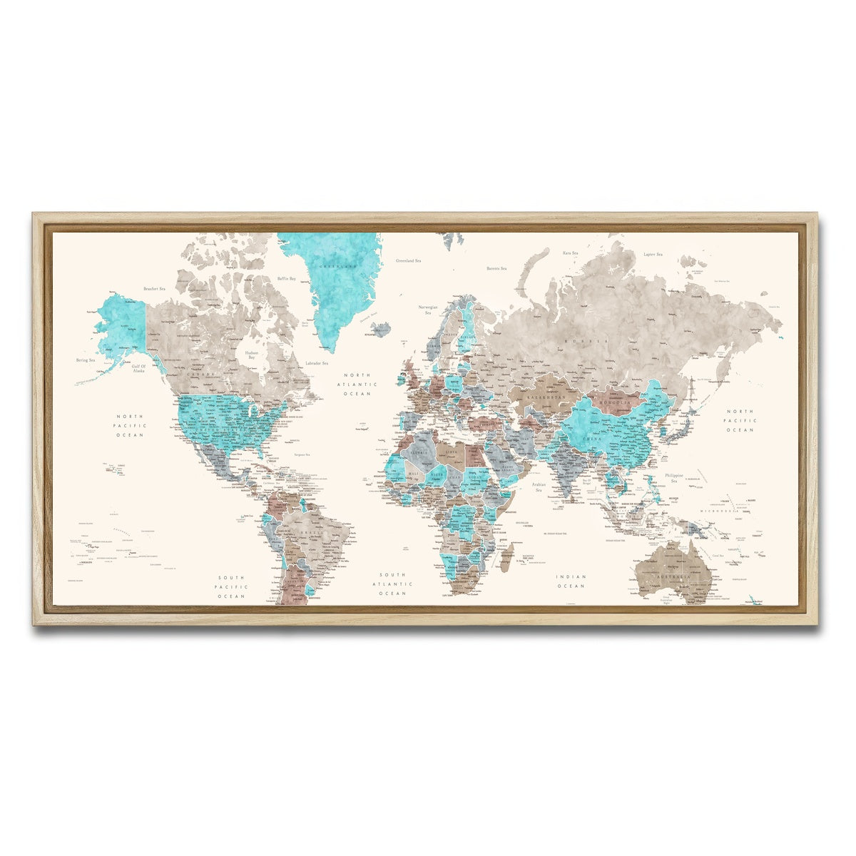 AUTO-MOCKUP WHITE | World Map 32 | 1 Piece | Natural Framed Canvas | group=2x1