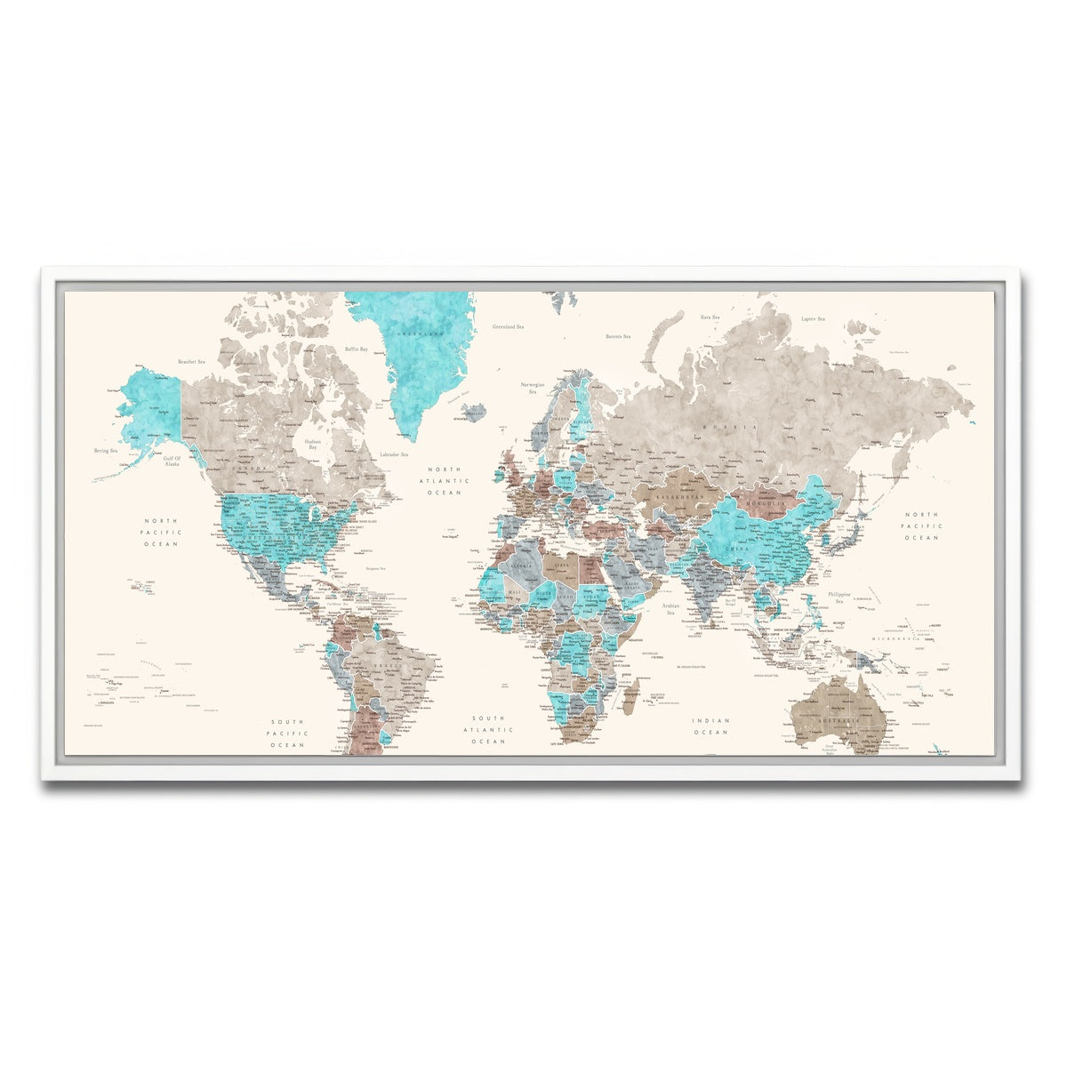 AUTO-MOCKUP WHITE | World Map 32 | 1 Piece | White Framed Canvas | group=2x1