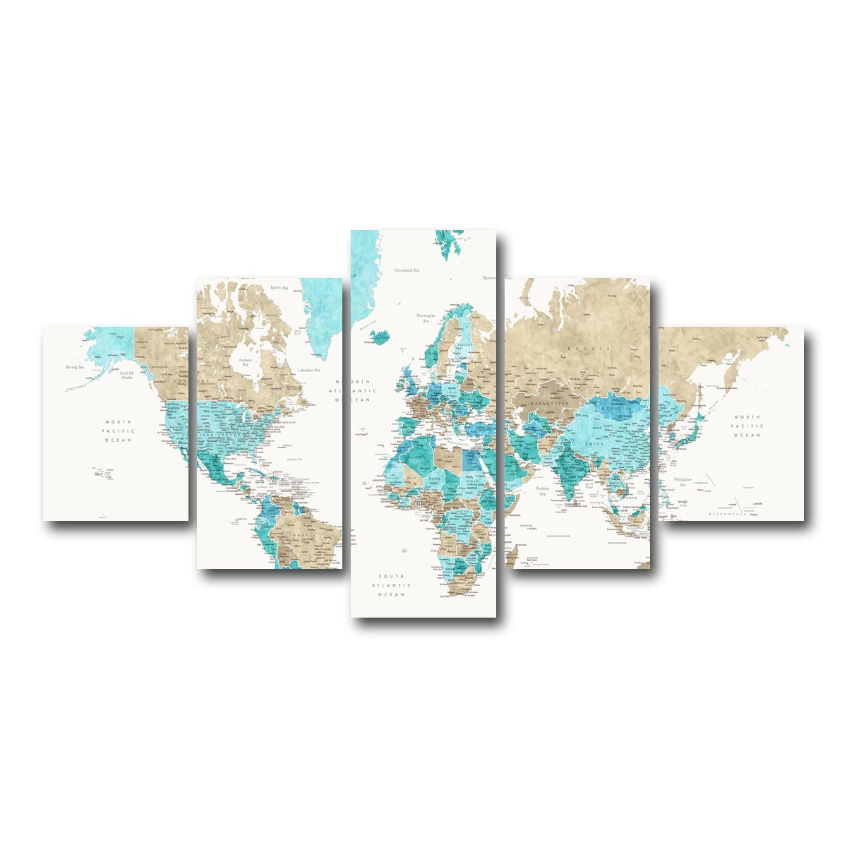 AUTO-MOCKUP WHITE | World Map 33 | 5 Piece | Gallery Wrap Canvas | group=5_short