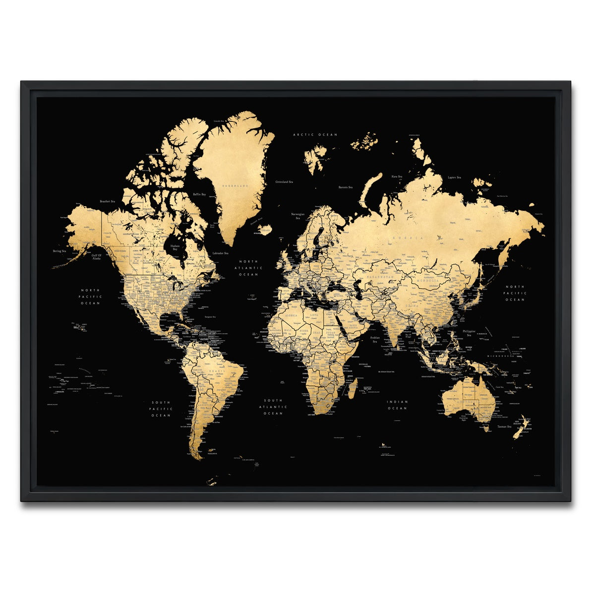 AUTO-MOCKUP WHITE | World Map 34 | 1 Piece | Black Framed Canvas | group=4x3