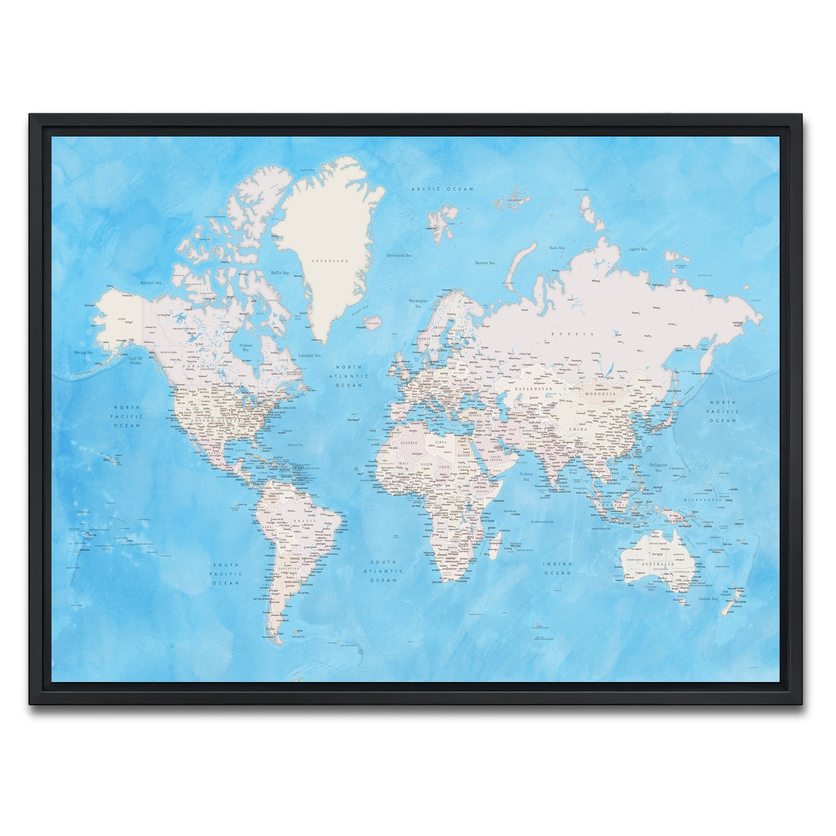 AUTO-MOCKUP WHITE | World Map 35 | 1 Piece | Black Framed Canvas | group=4x3