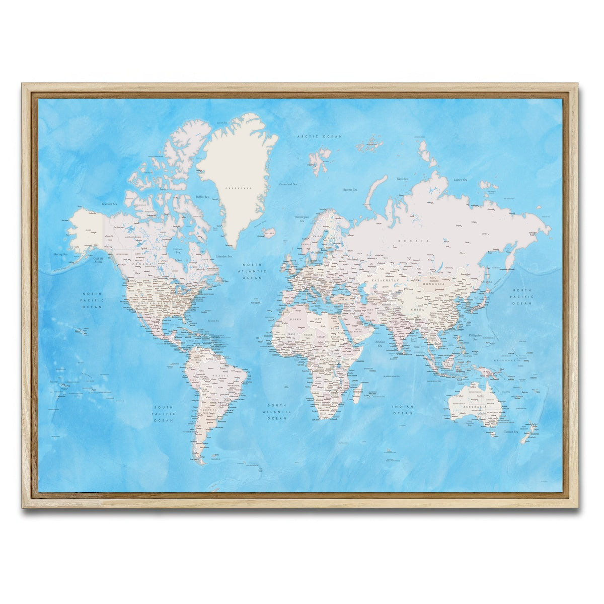 AUTO-MOCKUP WHITE | World Map 35 | 1 Piece | Natural Framed Canvas | group=4x3