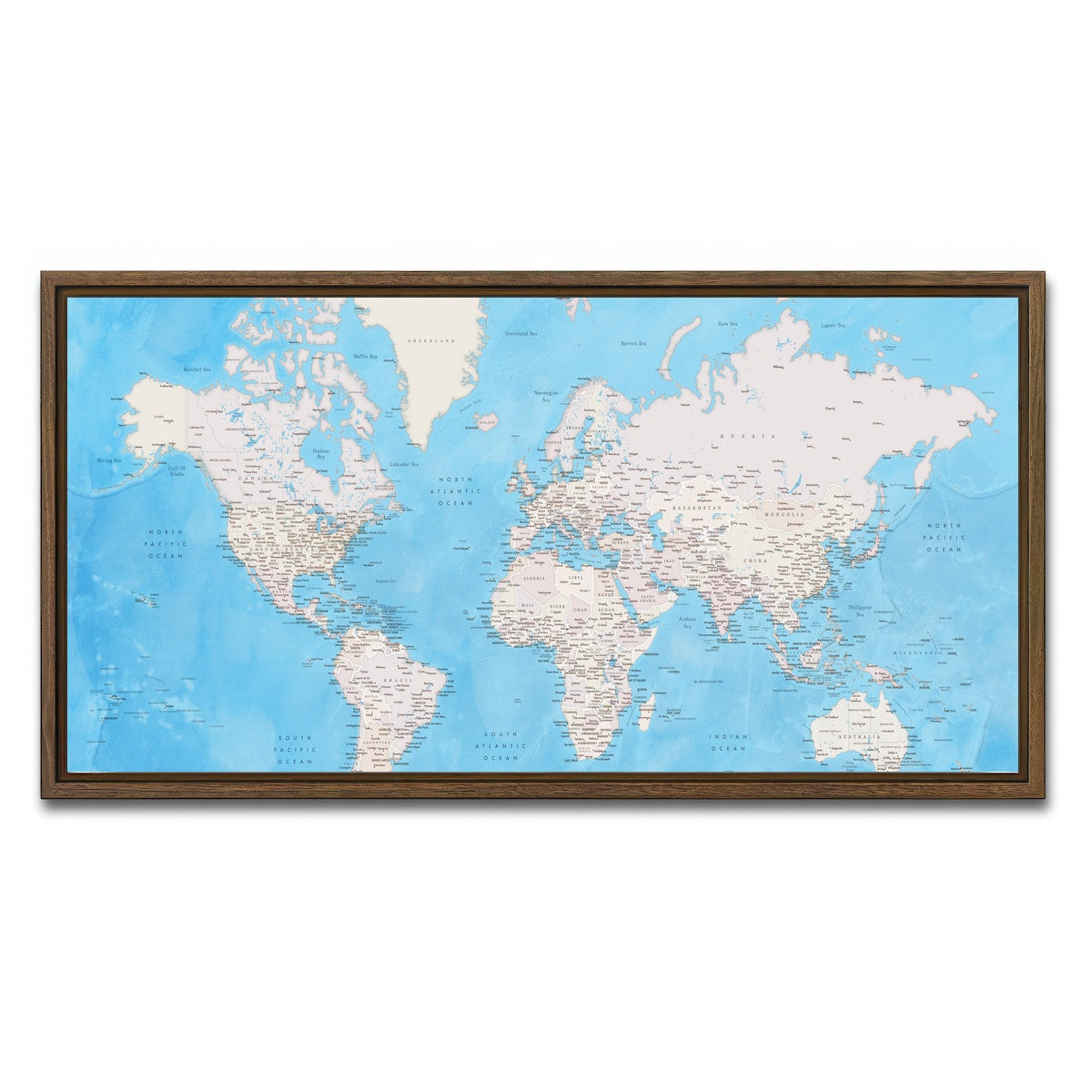 AUTO-MOCKUP WHITE | World Map 35 | 1 Piece | Walnut Framed Canvas | group=2x1