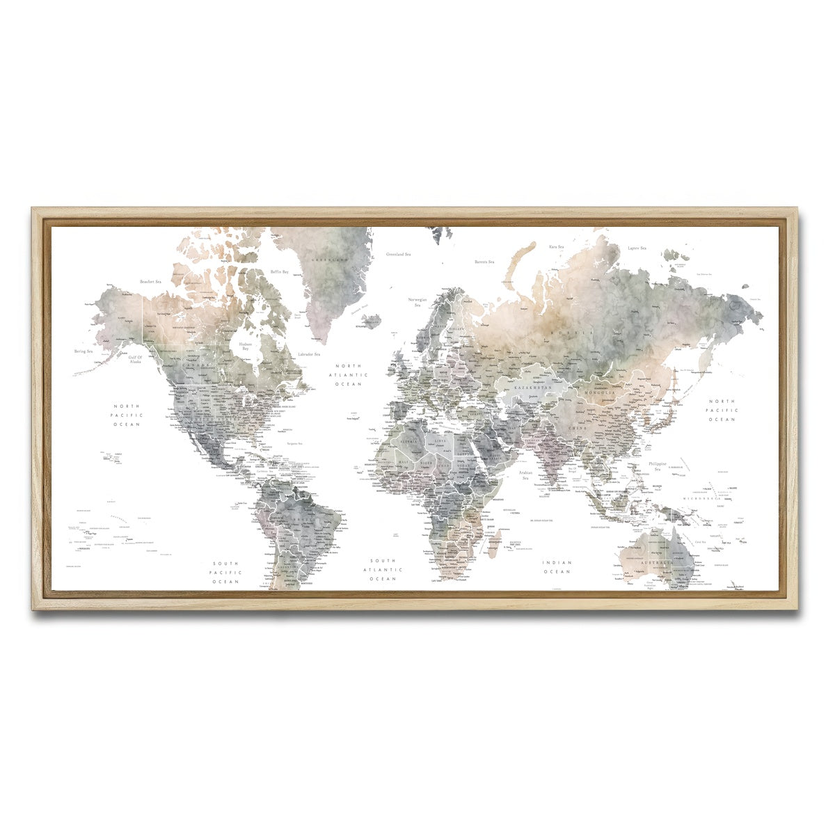 AUTO-MOCKUP WHITE | World Map 36 | 1 Piece | Natural Framed Canvas | group=2x1