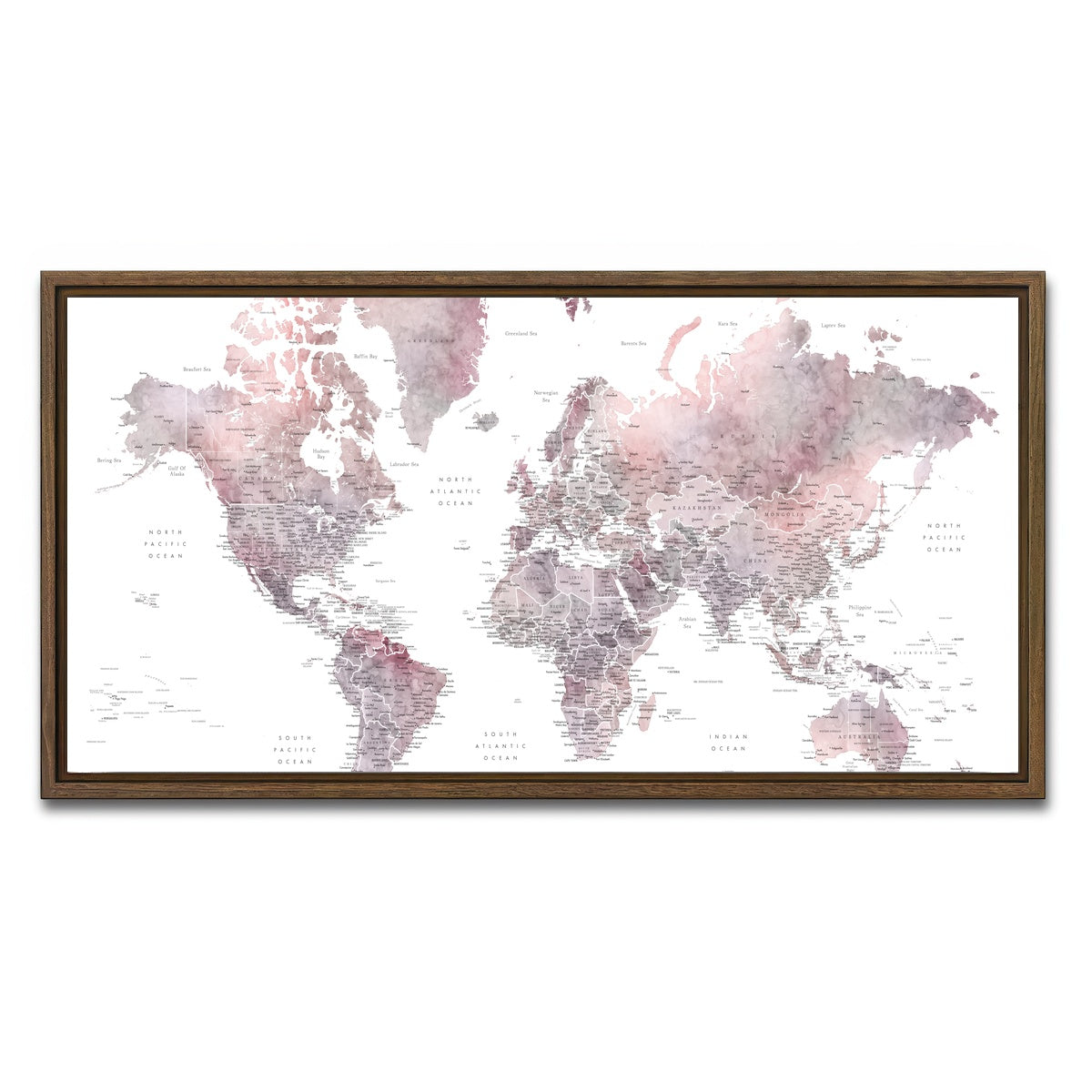AUTO-MOCKUP WHITE | World Map 37 | 1 Piece | Walnut Framed Canvas | group=2x1