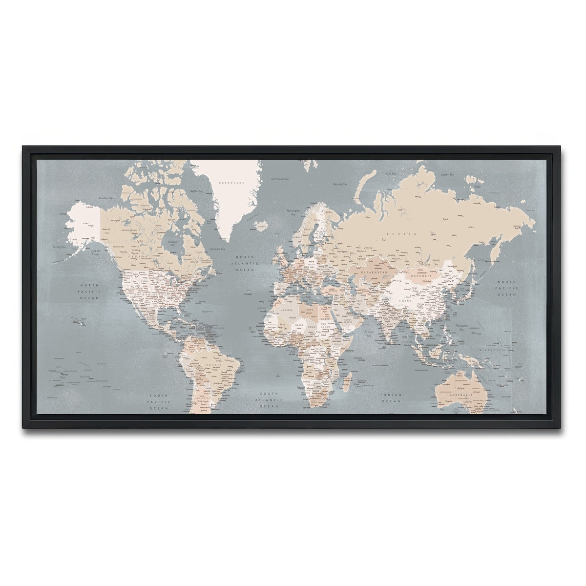 AUTO-MOCKUP WHITE | World Map 39 | 1 Piece | Black Framed Canvas | group=2x1