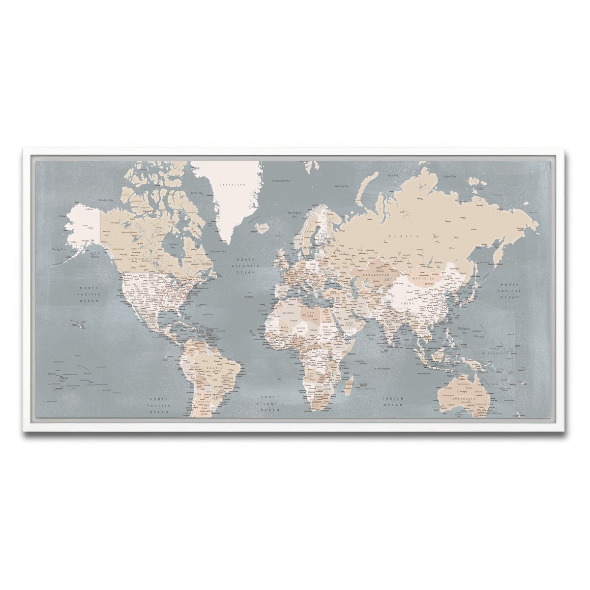 AUTO-MOCKUP WHITE | World Map 39 | 1 Piece | White Framed Canvas | group=2x1