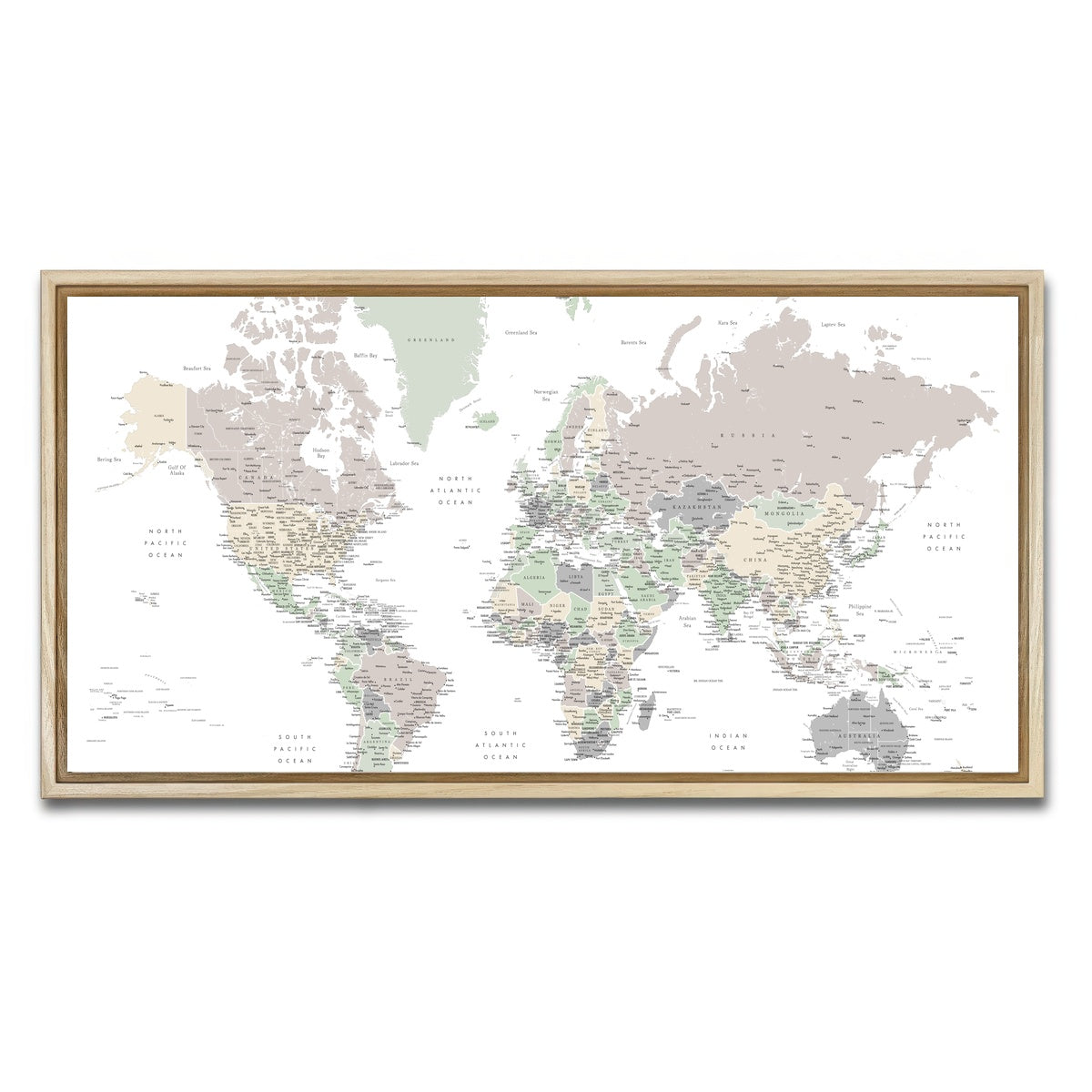 AUTO-MOCKUP WHITE | World Map 3 | 1 Piece | Natural Framed Canvas | group=2x1