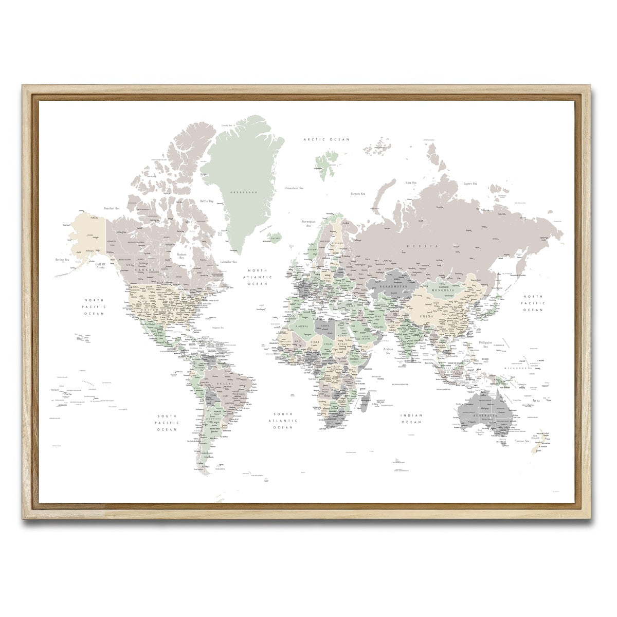 AUTO-MOCKUP WHITE | World Map 3 | 1 Piece | Natural Framed Canvas | group=4x3