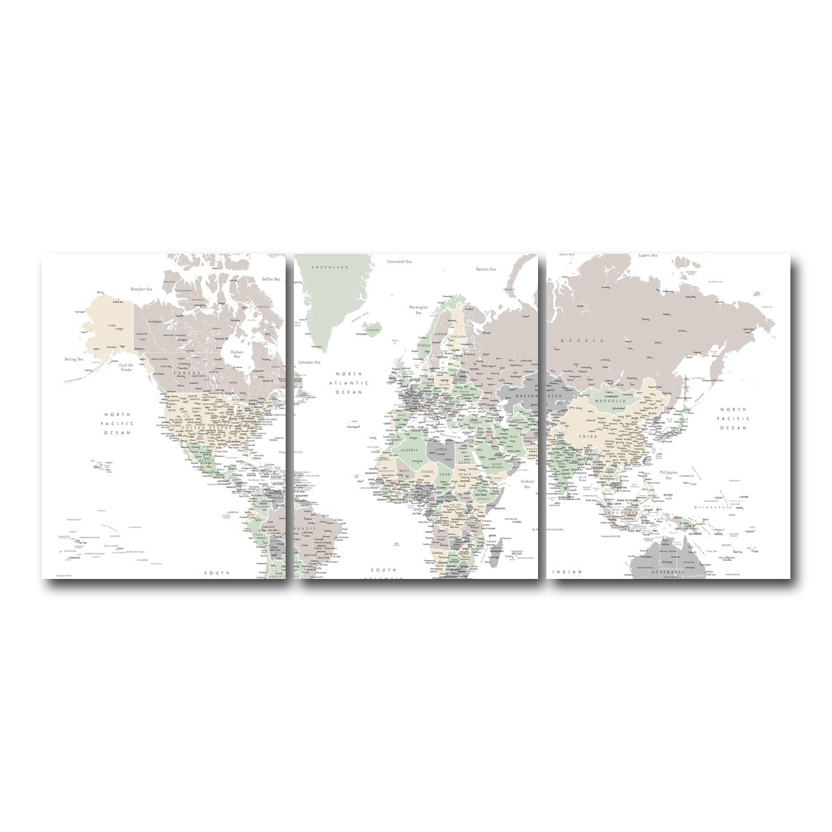 AUTO-MOCKUP WHITE | World Map 3 | 3 Piece | Gallery Wrap Canvas | group=18x24