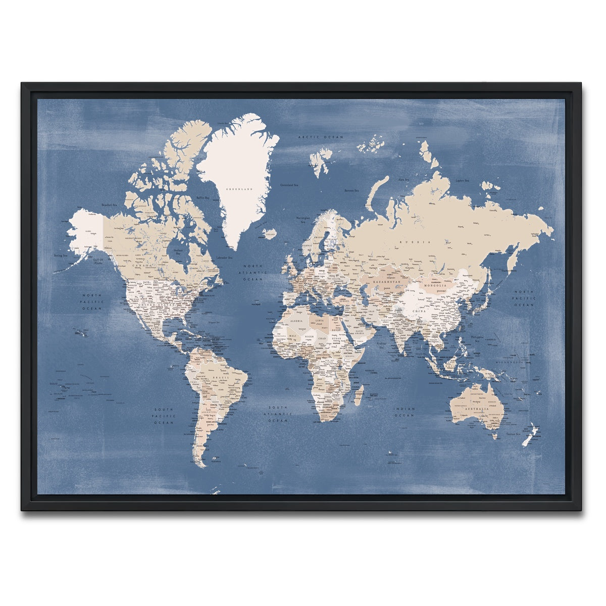 AUTO-MOCKUP WHITE | World Map 40 | 1 Piece | Black Framed Canvas | group=4x3