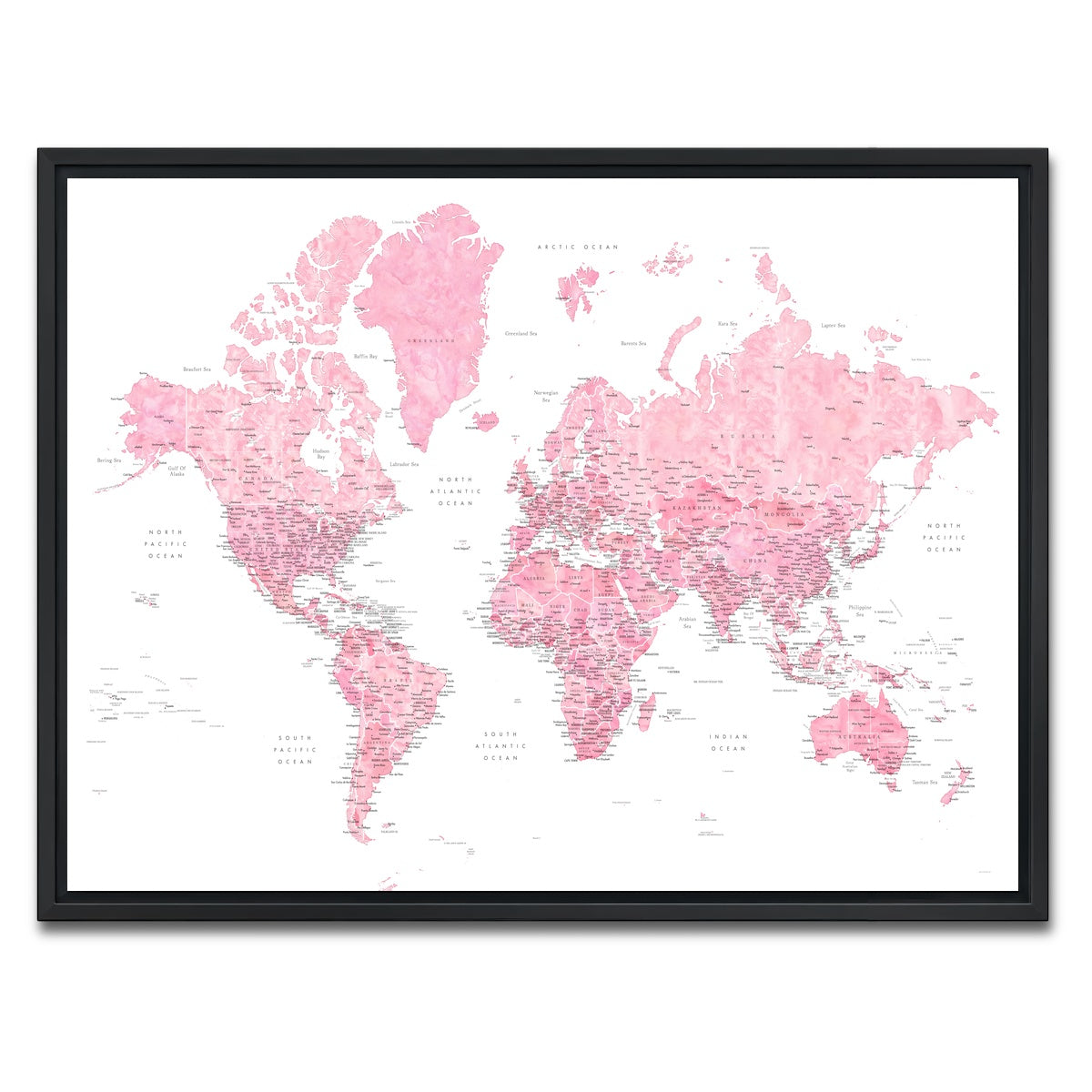 AUTO-MOCKUP WHITE | World Map 42 | 1 Piece | Black Framed Canvas | group=4x3