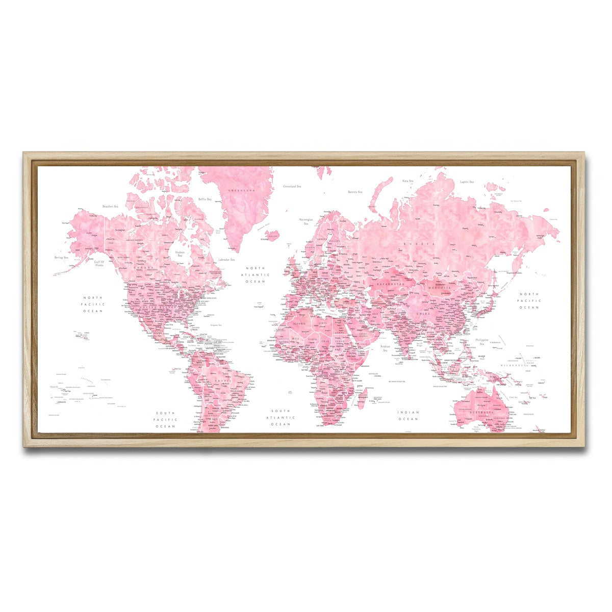 AUTO-MOCKUP WHITE | World Map 42 | 1 Piece | Natural Framed Canvas | group=2x1