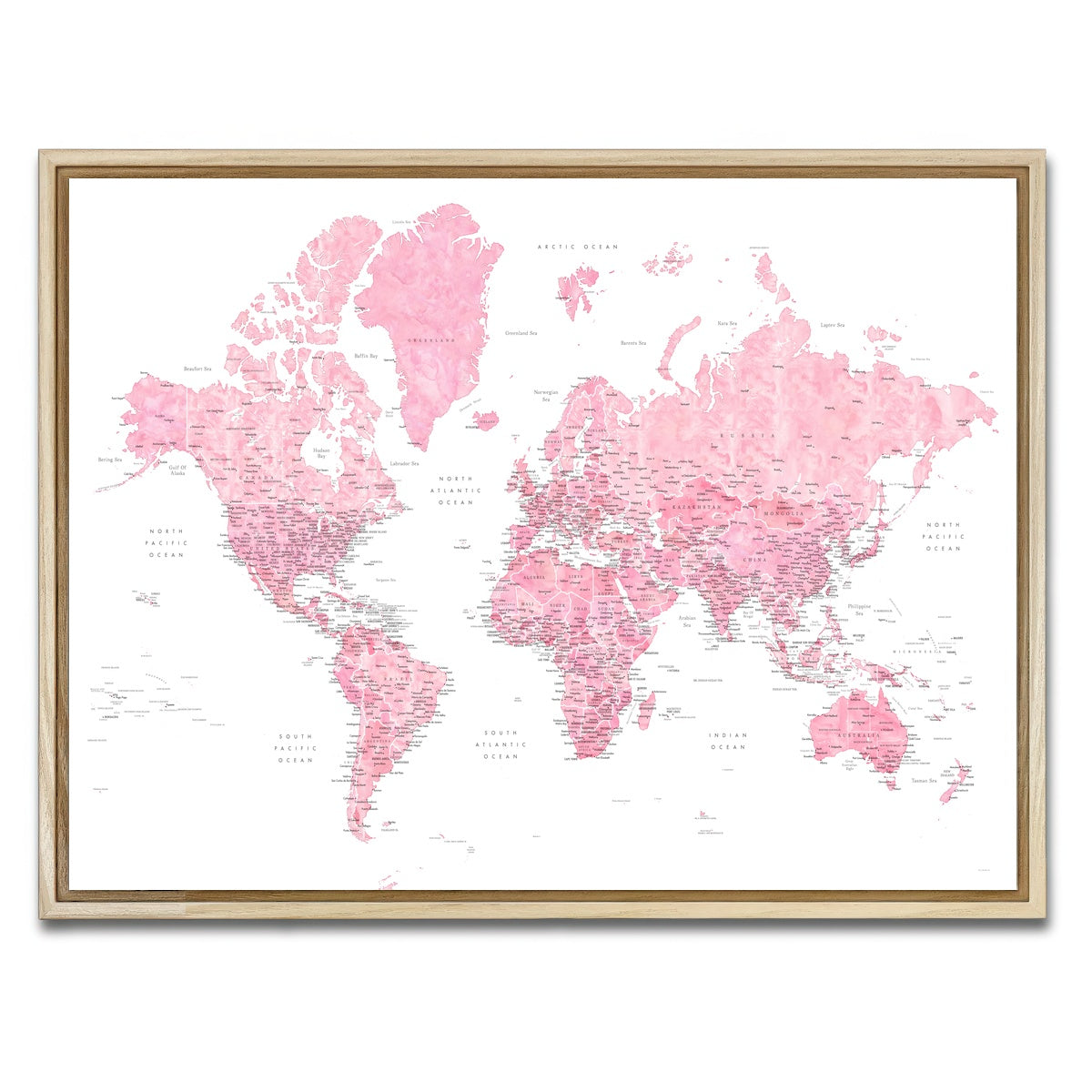 AUTO-MOCKUP WHITE | World Map 42 | 1 Piece | Natural Framed Canvas | group=4x3