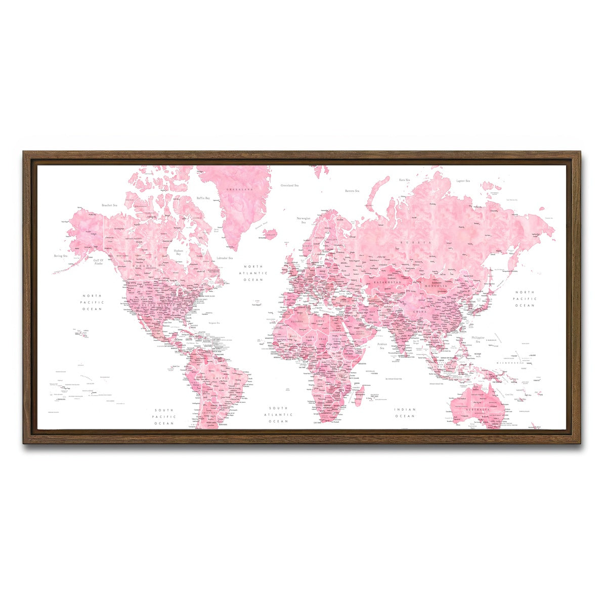 AUTO-MOCKUP WHITE | World Map 42 | 1 Piece | Walnut Framed Canvas | group=2x1