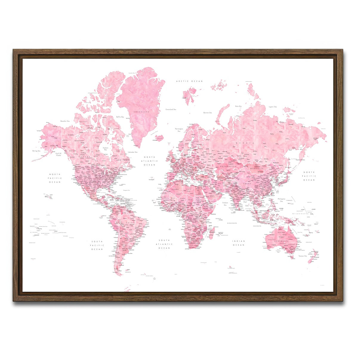 AUTO-MOCKUP WHITE | World Map 42 | 1 Piece | Walnut Framed Canvas | group=4x3