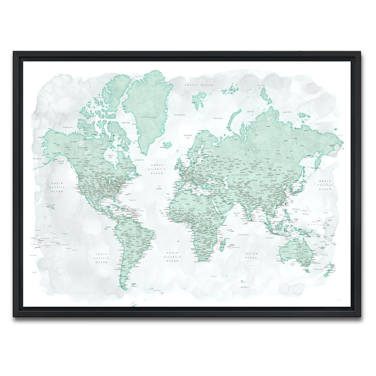 AUTO-MOCKUP WHITE | World Map 43 | 1 Piece | Black Framed Canvas | group=4x3