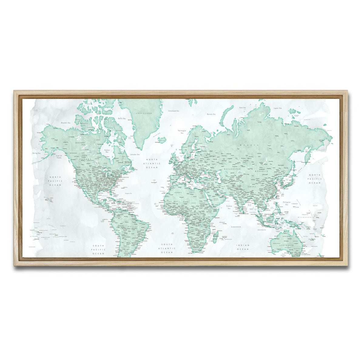 AUTO-MOCKUP WHITE | World Map 43 | 1 Piece | Natural Framed Canvas | group=2x1