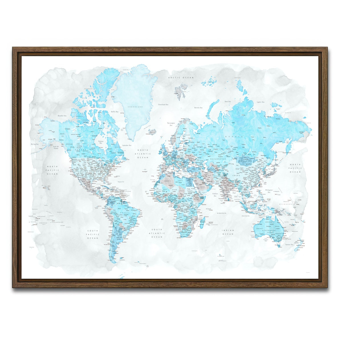 AUTO-MOCKUP WHITE | World Map 44 | 1 Piece | Walnut Framed Canvas | group=4x3