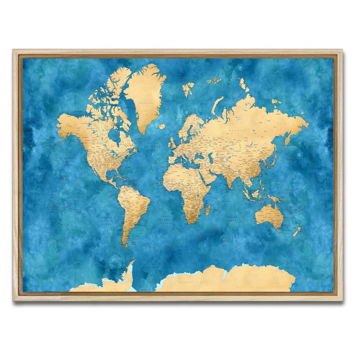AUTO-MOCKUP WHITE | World Map 45 | 1 Piece | Natural Framed Canvas | group=4x3
