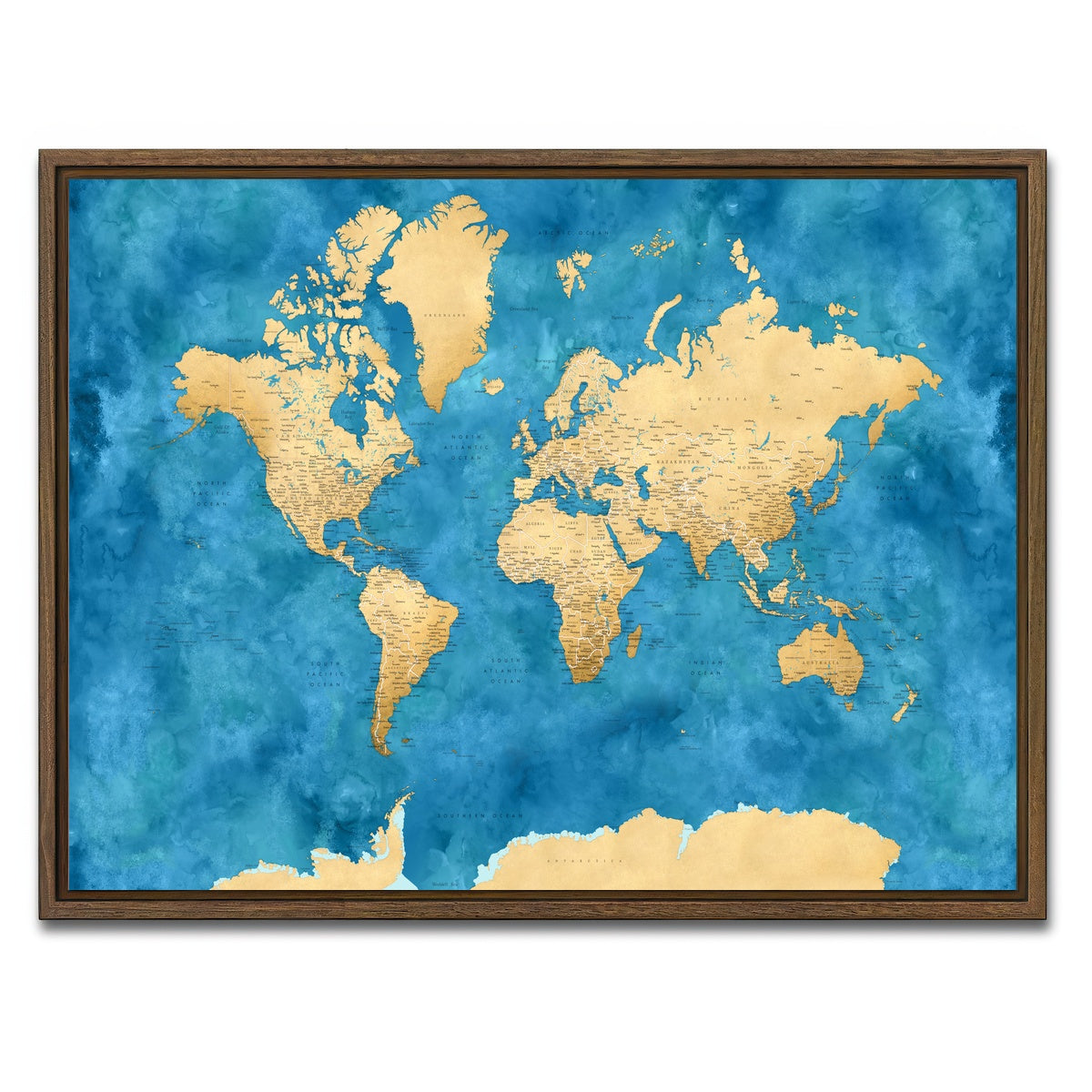 AUTO-MOCKUP WHITE | World Map 45 | 1 Piece | Walnut Framed Canvas | group=4x3