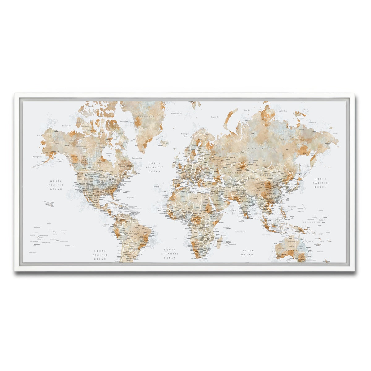 AUTO-MOCKUP WHITE | World Map 46 | 1 Piece | White Framed Canvas | group=2x1